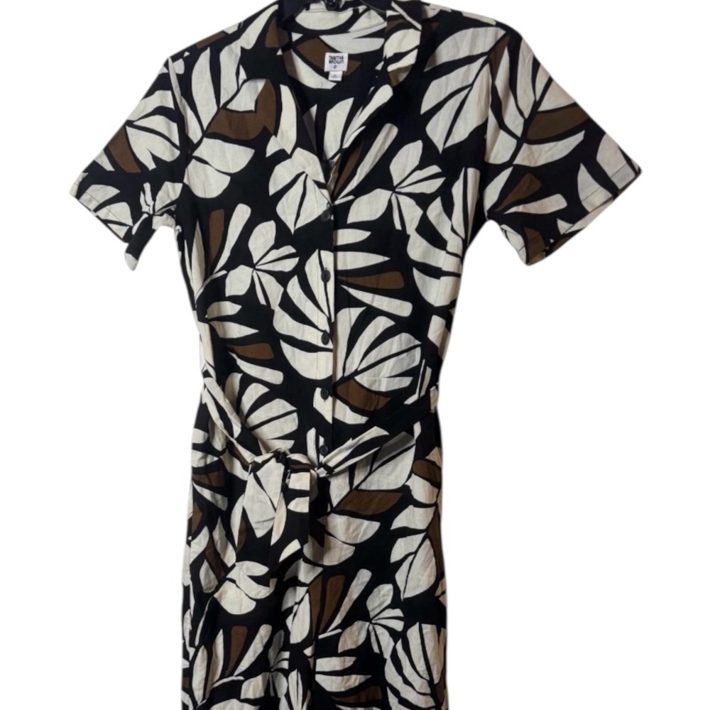 Tabitha Black and Cream Leaf Pattern Dress